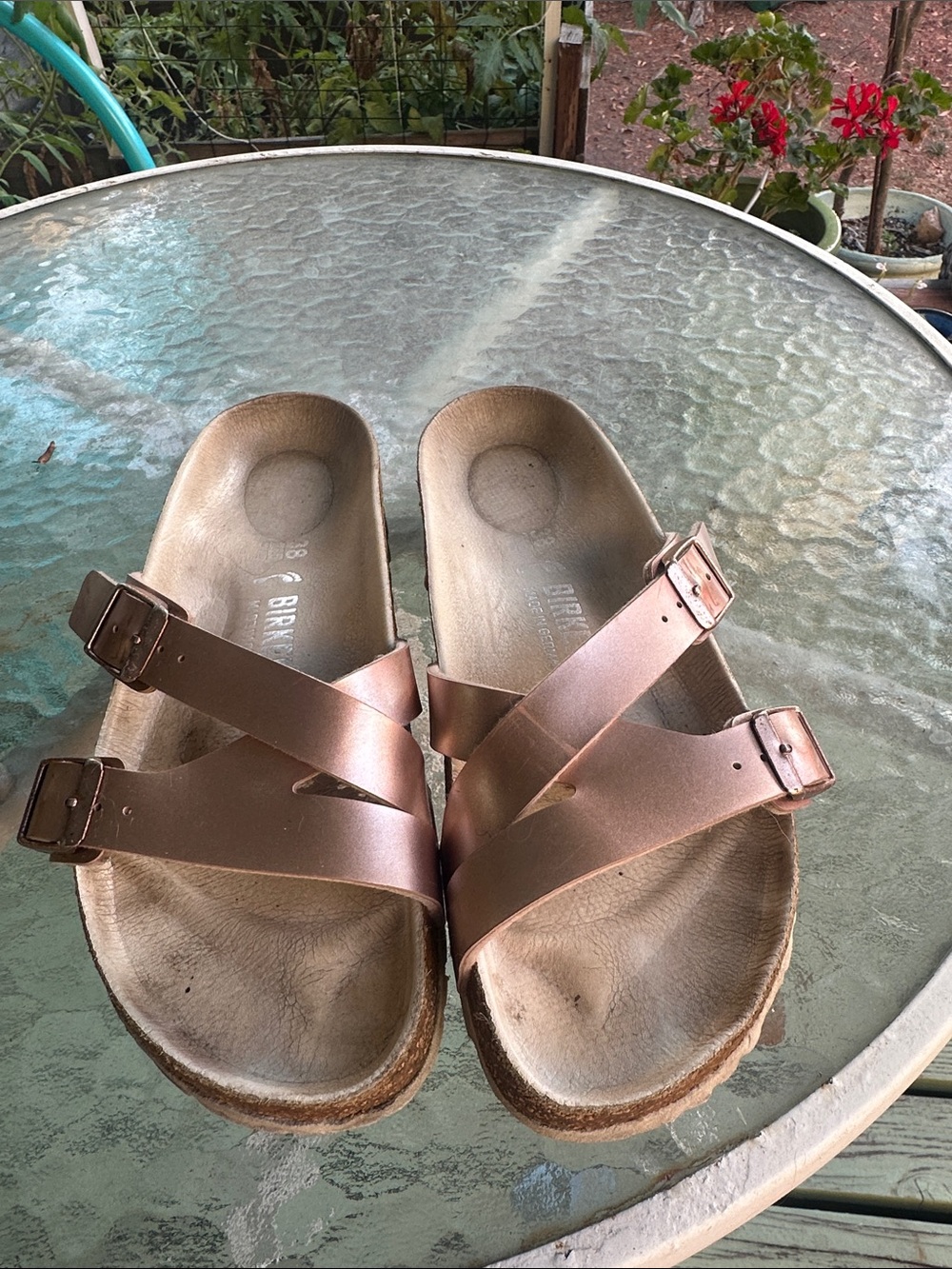 Rose Gold Cross Strap Birkenstock Slides